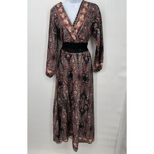 Paisley  Italian Floral Long-Sleeve Dress v  Neck Fit and Flare Dress| Size: S